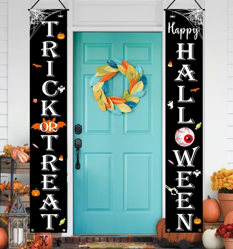Miniatura 4 de JENFALL Decoraciones de Halloween al aire libre de "Trick or Treat" ("Trick or Treat" Happy HALLOWEEN) cartel para porche, decoración de puerta