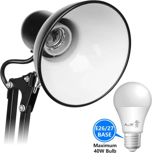 Miniatura 3 de AmeriTop Lámpara de escritorio de metal, negro, brazo ajustable, extensión de 18 pulgadas, listado UL
