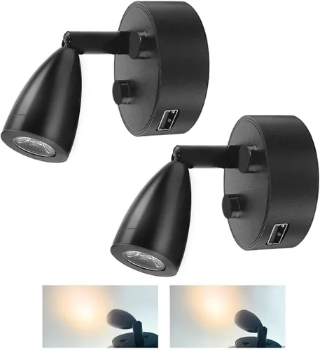 Miniatura 10 de 2PCS Foco LED RV de 12V - 24V Tamaño Pequeño Luz de Lectura Puerto de Carga USB Foco Giratorio 360°, Cualquier Toque Regulable 3500K Luz Cálida
