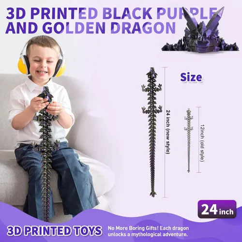 Miniatura 3 de meturebear Dragón Grande Impreso en 3D, Juguetes de Dragón 3D de 24 Pulgadas, Juguetes de Animales de Cristal Fidget Más Grandes, Animales