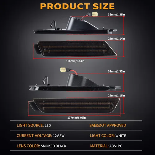 Miniatura 3 de Gempro Luces LED de posición laterales para parachoques delantero y trasero para Chevy Camaro 2010-2015, reflectores blancos ahumados, 4