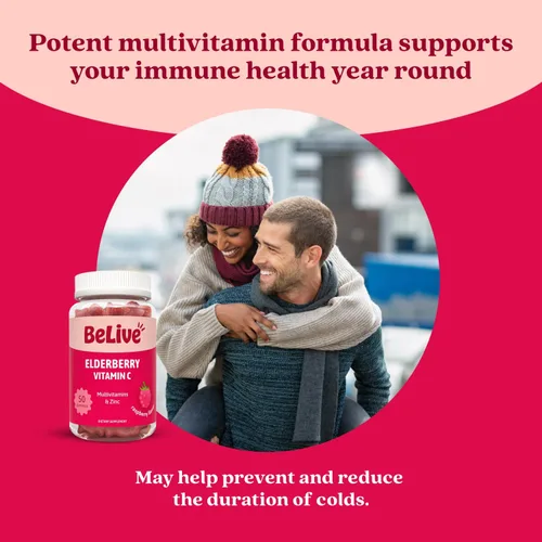 Miniatura 3 de BeLive Gomitas de saúco con vitamina C, D3 y zinc, suplemento multivitamínico para apoyo a la salud inmunológica para niños y adultos, 50