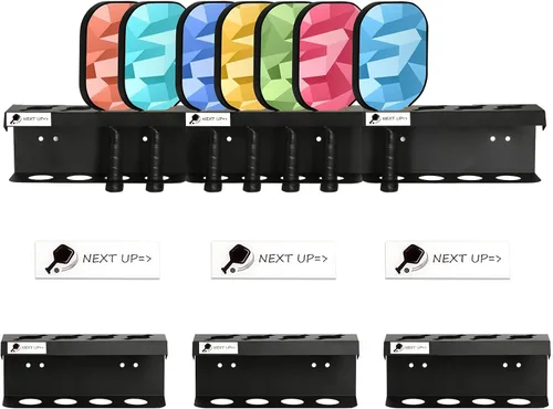 Miniatura 8 de Soporte para raquetas de pickleball con capacidad para 4/12 palas de pickleball con etiqueta para rastrear a los jugadores siguientes, soportes