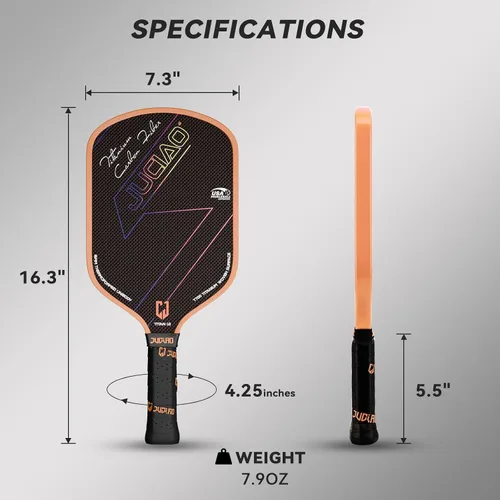 Miniatura 4 de Paletas de pickleball T700 de titanio de fibra de carbono, raqueta de pickleball aprobada por USAPA, raquetas principales de pickleball Naranja