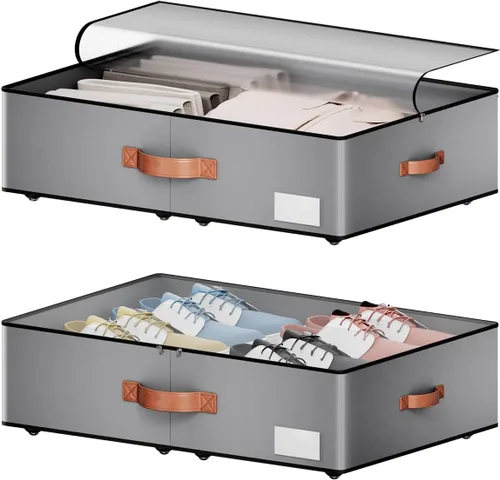 Miniatura 8 de Almacenamiento debajo de la cama con ruedas, contenedores de almacenamiento de gran capacidad de 7.5 pulgadas de altura, contenedores