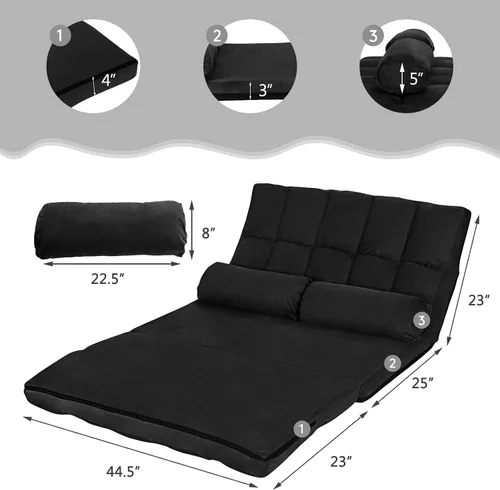 Miniatura 3 de S AFSTAR Sofá de suelo convertible, sofá de 6 posiciones con 2 almohadas extraíbles y cojín de esponja grueso, carga de 330 libras, sofá cama Negro
