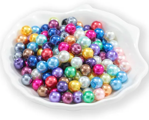 Miniatura 14 de 200 piezas de cuentas de perlas de cristal falsas redondas checas pequeñas con lustre satinado, cuentas separadoras sueltas a granel con agujeros