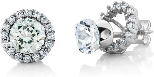 Miniatura 56 de Gem Stone King Aretes redondos de plata de ley 925 de 0.236 in con piedra natal extraíble para mujer