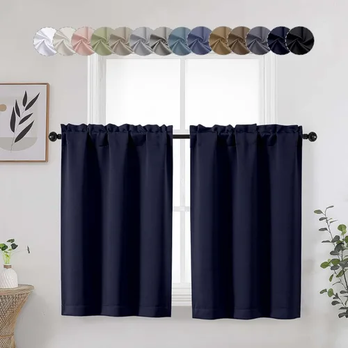 Miniatura 69 de Aqua Cafe - Juego de 2 paneles de cortinas opacas de 24 pulgadas de largo, con aislamiento térmico suave y sólido, para ventanas de baño, sótano