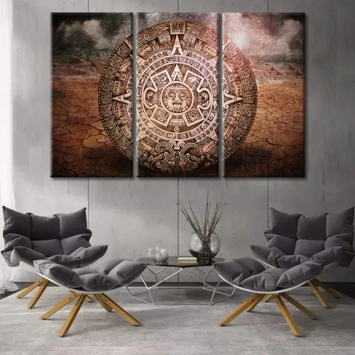 Miniatura 46 de Arte de pared de 3 piezas, pintura en lienzo del Día de los Muertos, Bailarín azteca, impresión sobre lienzo, festival mexicano, obra de arte