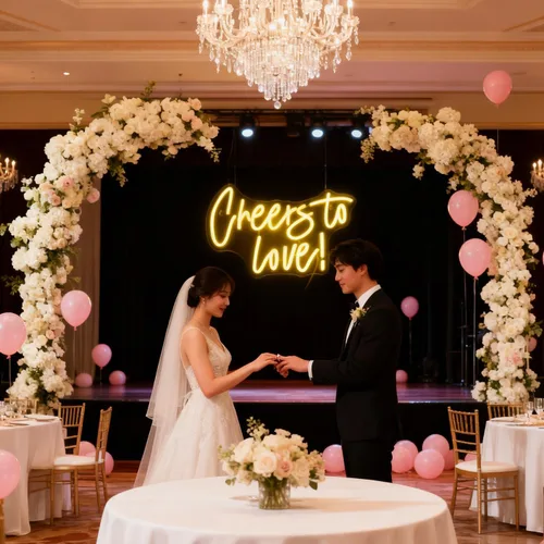 Miniatura 4 de QiaoFei Letrero LED de neón con texto en inglés «Cheers To Love» alimentado por USB con regulador de intensidad, luces de neón para habitación