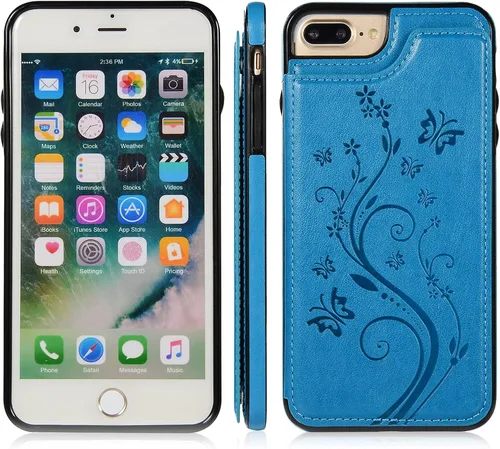 Miniatura 4 de Asuwish Funda de teléfono para iPhone 7plus 8plus 7/8 Plus con protector de pantalla de vidrio templado y tarjetero; funda tipo cartera de cuero