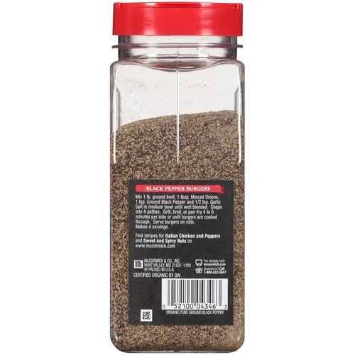 Miniatura 24 de Pimienta negra McCormick, pura molida, orgánica, sin transgénicos, disfruta del sabor distintivo de la pimienta mientras cocinas y en la mesa, 12