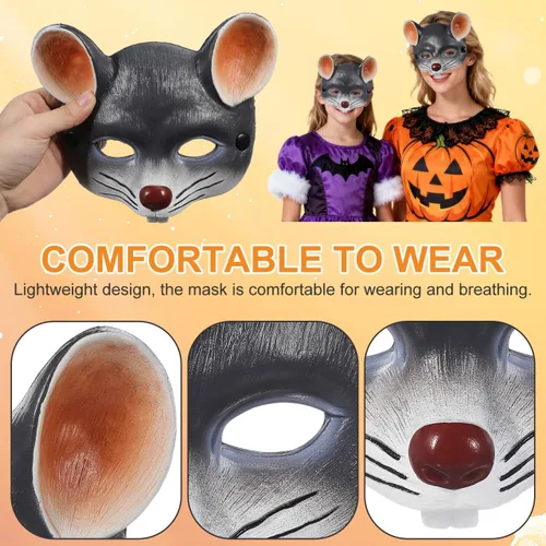 Miniatura 3 de jojofuny Máscara de rata gris: máscara de cabeza de rata cicatriz 3D, disfraz de ratón animal de media cara para Halloween, carnaval, mascarada