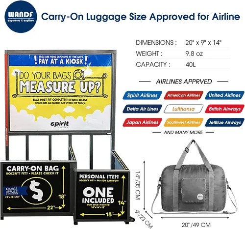Miniatura 2 de WANDF for Spirit Airlines - Bolsa de viaje plegable de 18 pulgadas, bolsa de transporte para mujeres y niñas
