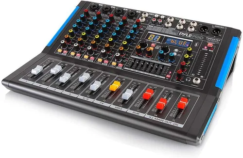 Pyle - Mezclador de audio de estudio Bluetooth de 6 canales - Controlador DJ con unidad USB - Entrada de micrófono XLR - +48V Phantom Power - 16