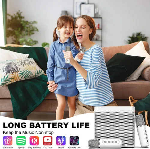 Miniatura 6 de Máquina de karaoke Flyasny para adultos y niños, altavoz Bluetooth portátil con 2 micrófonos inalámbricos para TV, karaoke para cantar en fiestas