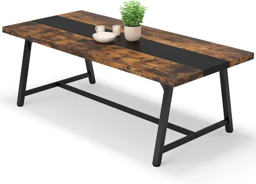 LITTLE TREE Mesa de comedor de 70.87 pulgadas para 8 personas, mesa de cocina de madera con marco de metal fuerte para familia grande, mesa de