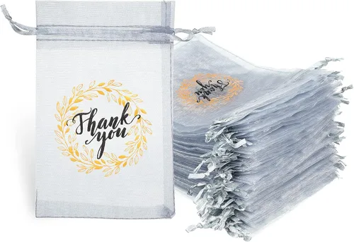 Miniatura 10 de Shappy 100 bolsas de regalo de organza transparente de agradecimiento negras a granel de 4 x 6 pulgadas, bolsas con cordón para recuerdos de fiesta