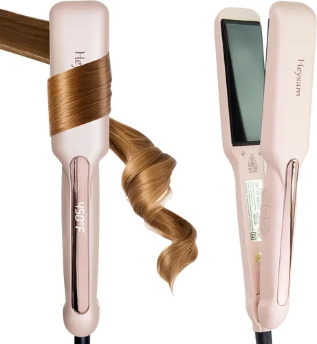 Heysam Plancha plana 2 en 1, plancha de pelo portátil de viaje de doble voltaje para cabello grueso, alisador iónico ancho de 1.6 pulgadas, Rosa