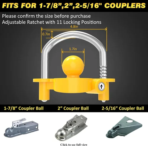 Miniatura 2 de Funmit - Candado de remolque universal para acoplador de bola, ajusta a acopladores de 1-7/8", 2" y 2-5/16", accesorios para caravanas de viaje, Azul