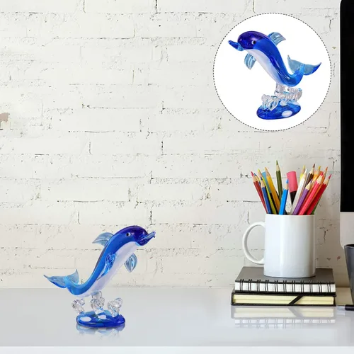 Miniatura 5 de BESPORTBLE Adorno de mesa de delfín, figura de delfín de cristal azul, estatua de animales marinos, escultura, pisapapeles, coleccionable, vida