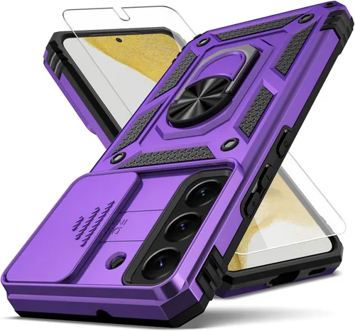 Miniatura 7 de Funda para Samsung Galaxy S22, con cubierta para lente de cámara, protector de pantalla HD, [grado militar] anillo de montaje en coche con soporte