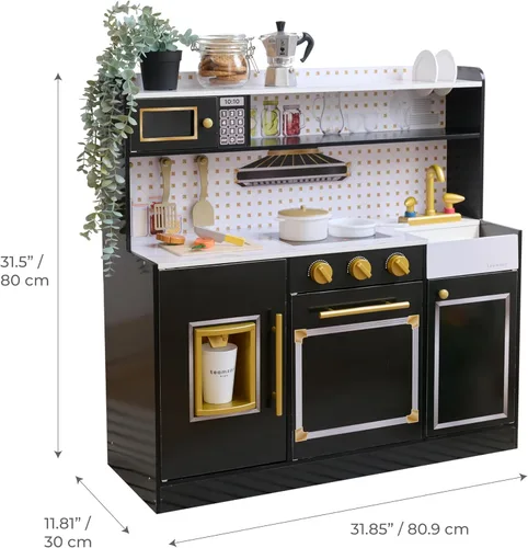 Miniatura 2 de Teamson Kids Juego de cocina de madera para niños pequeños con accesorios, juego de cocina simulada para niños de 3 años en adelante, juego de Negro