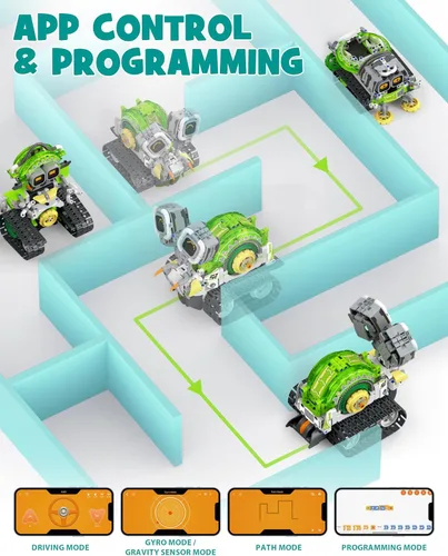 Miniatura 4 de Opmind Juego de construcción de juguetes de robot STEM AI 5 en 1, 478 piezas de bloques erectores de ingeniería con aplicación y control remoto