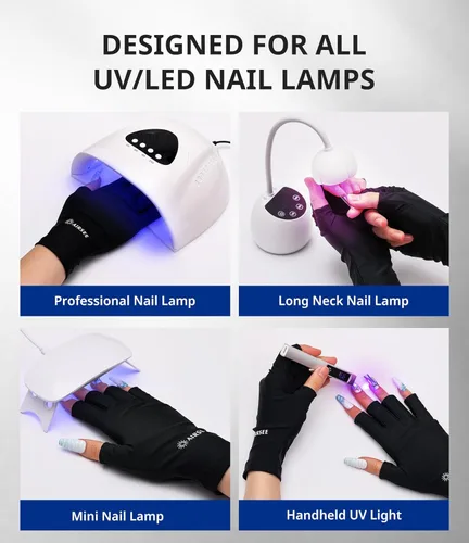 Miniatura 4 de AIRSEE Guantes de protección UV UPF 50+ de alta calidad para manicura de gel, diseño sin dedos para uso profesional solón y doméstico, anti UVA/UVB