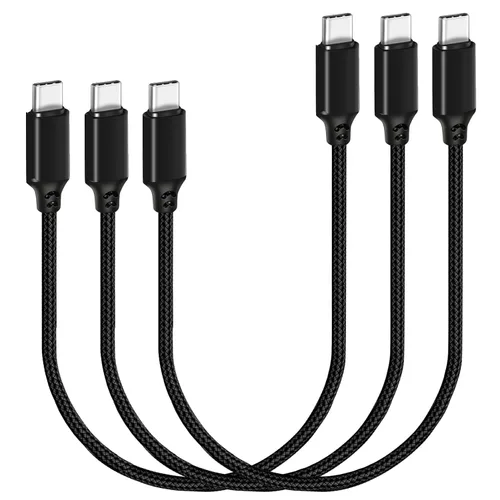 Miniatura 7 de Cable USB C a USB C de 1 pie, paquete de 3 cables, de ángulo recto de 90 grados, tipo C, cable de carga rápida PD de 60W, USB 2.0, trenzado
