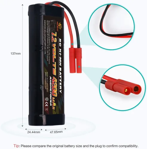 Miniatura 2 de melasta Paquete de 2 baterías NiMH RC de 7.2 V 4200 mAh compatibles con conector banana adecuado para vehículos de carreras Redcat