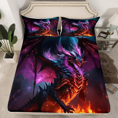 Miniatura 8 de Erosebridal Monster Bedding - Juego de sábanas de tamaño individual con diseño de dragón mágico para niños y hombres, juego de cama ajustable