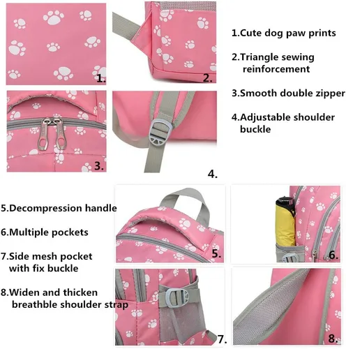 Miniatura 4 de Mochila con estampado de huellas de perro para estudiantes de escuela primaria, bolsa escolar para estudiantes, Mochila negra, Viajar