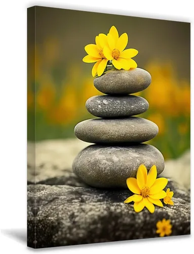 Miniatura 8 de QIXIANG Lienzo de arte para pared, pintura de piedra zen, arte de meditación, spa, arte para spa, sala de yoga, baño, decoración de pared