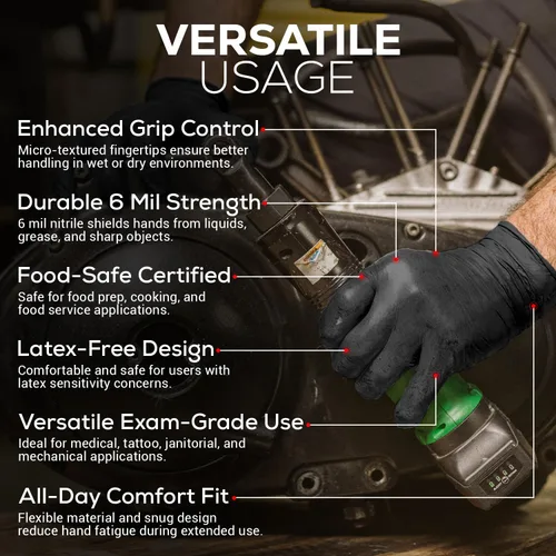 Miniatura 3 de First Glove - Guantes desechables de nitrilo Volt de 6 milésimas de pulgada negros, guantes de limpieza seguros para alimentos para cocina, hogar
