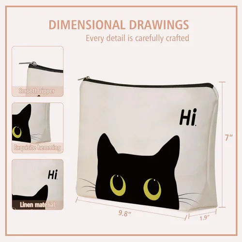 Miniatura 5 de Bolsa de maquillaje de gato negro para regalo de mamá y gato: bonita bolsa de cosméticos y artículos de tocador para niñas y mujeres, hermanas