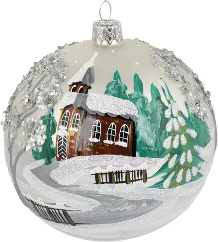 Miniatura 19 de Adorno navideño de capilla azul con soporte, bola de vidrio soplado polaco pintada a mano, bola extra grande de 8 pulgadas/200mm, adorno de fe eterna