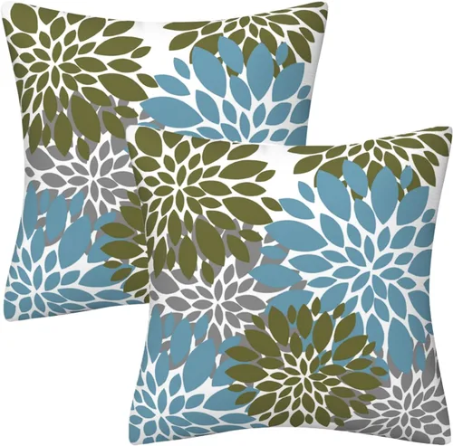 Miniatura 27 de Juego de 2 fundas de almohada decorativas de dalia azul marino, rojo, gris, dalia floral, para interiores y exteriores, funda de almohada