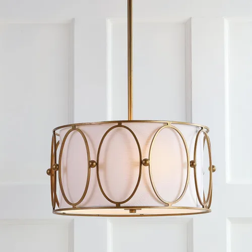Miniatura 3 de JONATHAN Y Lámpara colgante de 3 luces LED de bronce aceitado/blanco de 19 pulgadas, lámpara colgante moderna con pantalla de tambor de lino blanco