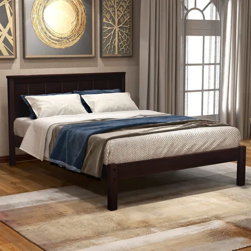 Cama de plataforma de madera tamaño individual con cabecera y estribo, marco de cama de plataforma moderna de mediados de siglo con almacenamiento
