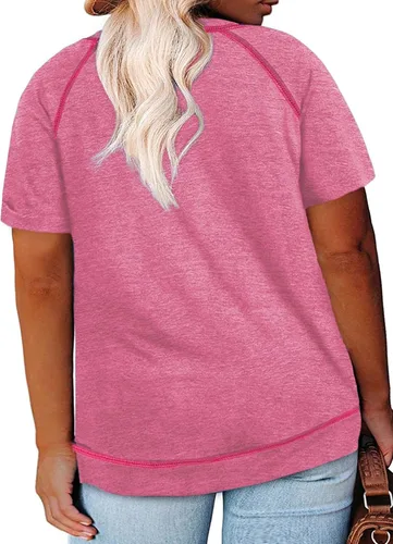 Miniatura 35 de Eytino Blusas de talla grande para mujer, cuello en V, manga corta, a rayas, casual, holgada, con bolsillo (1X-5X)