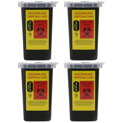LALAFINA Cajas de almacenamiento de cuchillas de afeitar, paquete de 4 contenedores portátiles de eliminación de cuchillas de afeitar con tapa de