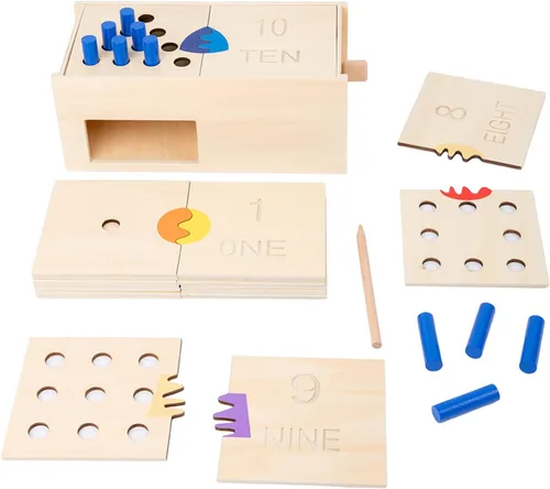Miniatura 10 de Adena Montessori Juguetes Juego de clavijas de madera para contar del 1 al 10 con números, caja de clavijas y clavijas de volcar – Juguete educativo