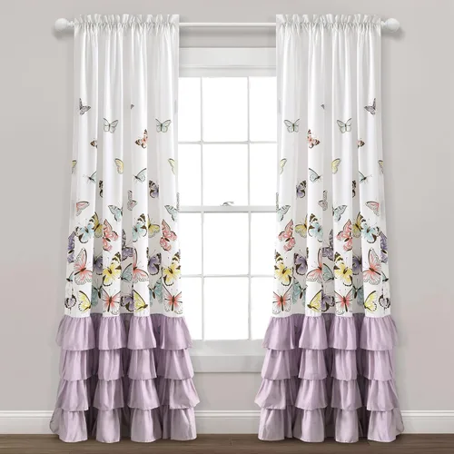 Miniatura 6 de Lush Decor - Cortinas de mariposas Flutter Juego de paneles con diseño de volantes para ventana de la sala, comedor, dormitorio (par), 84 x 52 Rosa