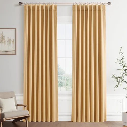 Miniatura 50 de Joywell 2 cortinas opacas 100%, lino, beige natural, trabillas traseras/cinta con ganchos, aislantes, de dormitorio, comedor, sala, puerta corrediza