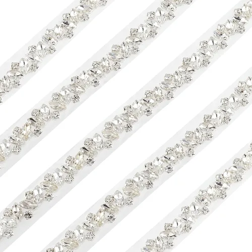 Miniatura 18 de FINGERINSPIRE 2 parches de diamantes de imitación (plata, 24.1x9.4 cm) Parches termoadhesivos con cristales de fantasía color AB brillantes