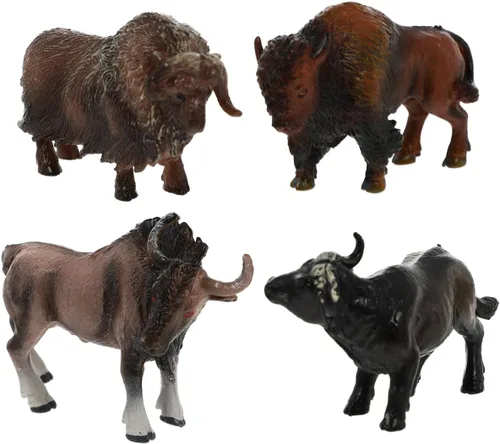 Toyvian Juego de juguetes de modelo de yak en miniatura, 4 piezas de adornos de vaca de simulación realista, figuras de animales para decoración de