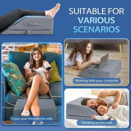 Miniatura 7 de Wellsin Almohada de pierna de cuña ajustable de 2 alturas para elevación, almohadas de elevación de piernas de espuma viscoelástica para hinchazón