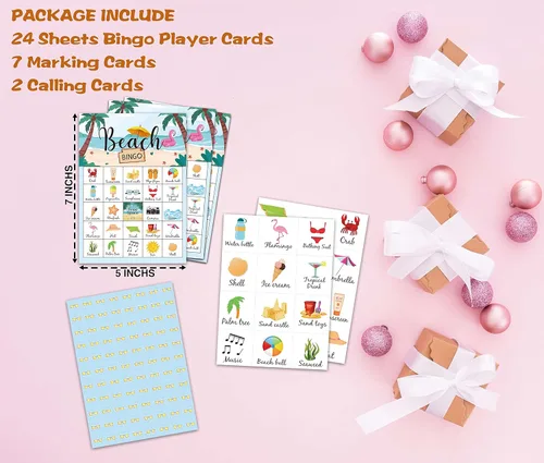 Miniatura 2 de Juego de bingo de playa, juegos de fiesta temática de verano tropical con 24 jugadores, actividades de suministros hawaianos, recuerdos de fiesta